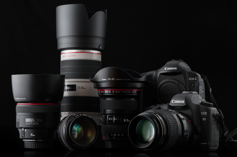 Group of Canon Cameras and Lenses